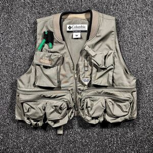 Columbia PFG Vest Men’s Small Khaki Nylon Fishing Outdoor Multi-Pocket Vintage